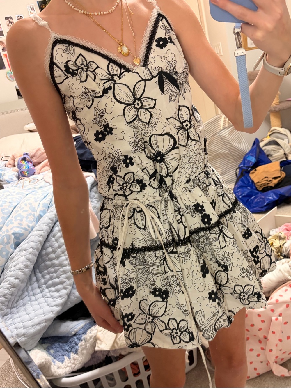 Rare London Floral Lace-Trim Slip Dress - Black & Cream